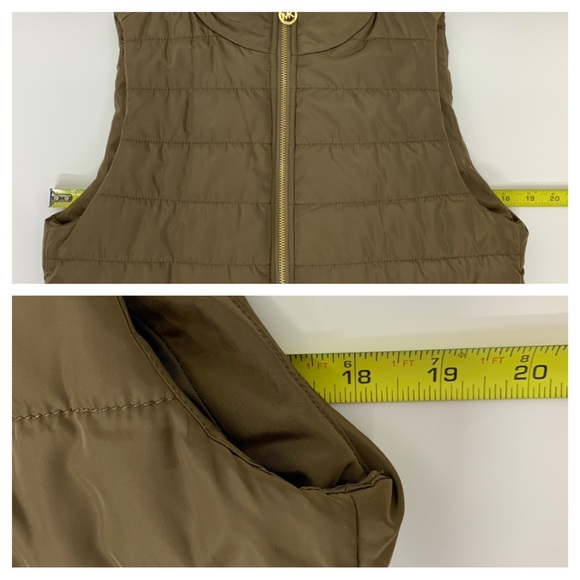 Michael Kors Golden Olive Brown Full Zip Puffer Vest With Gold Hardware Sz Small - Picture 15 of 16